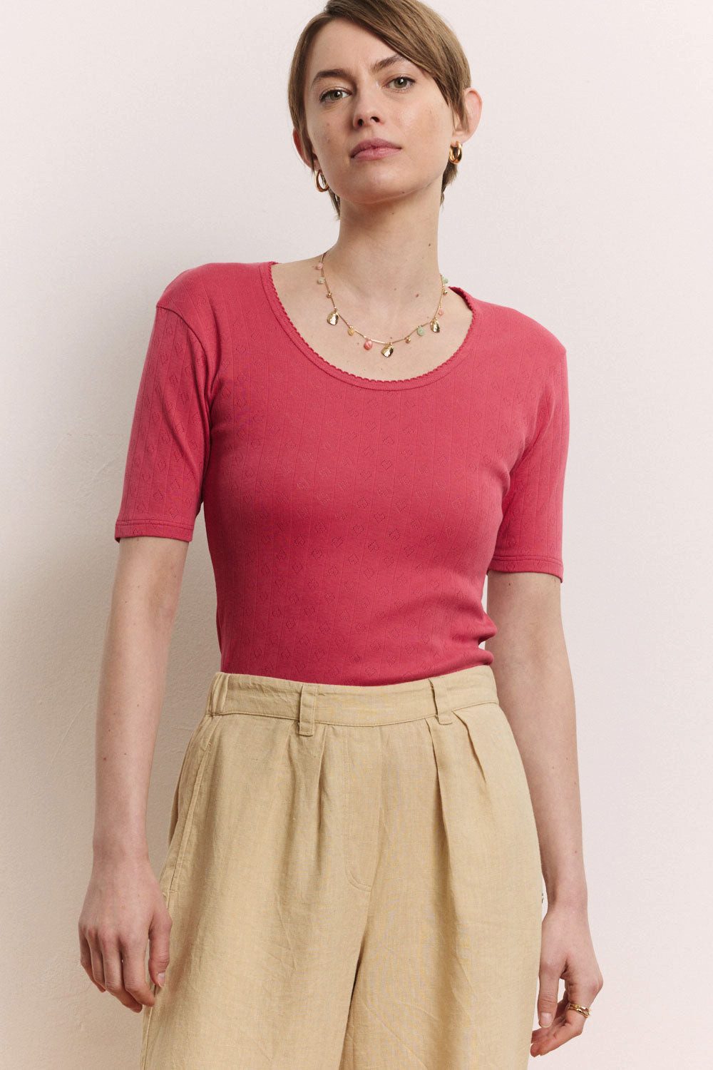 Tranquillo T-Shirt Jerseyshirt Camilaa Herz-Ajour Muster Leichtes Ajour-Jerseyshirt aus 100 % Bio-Baumwolle
