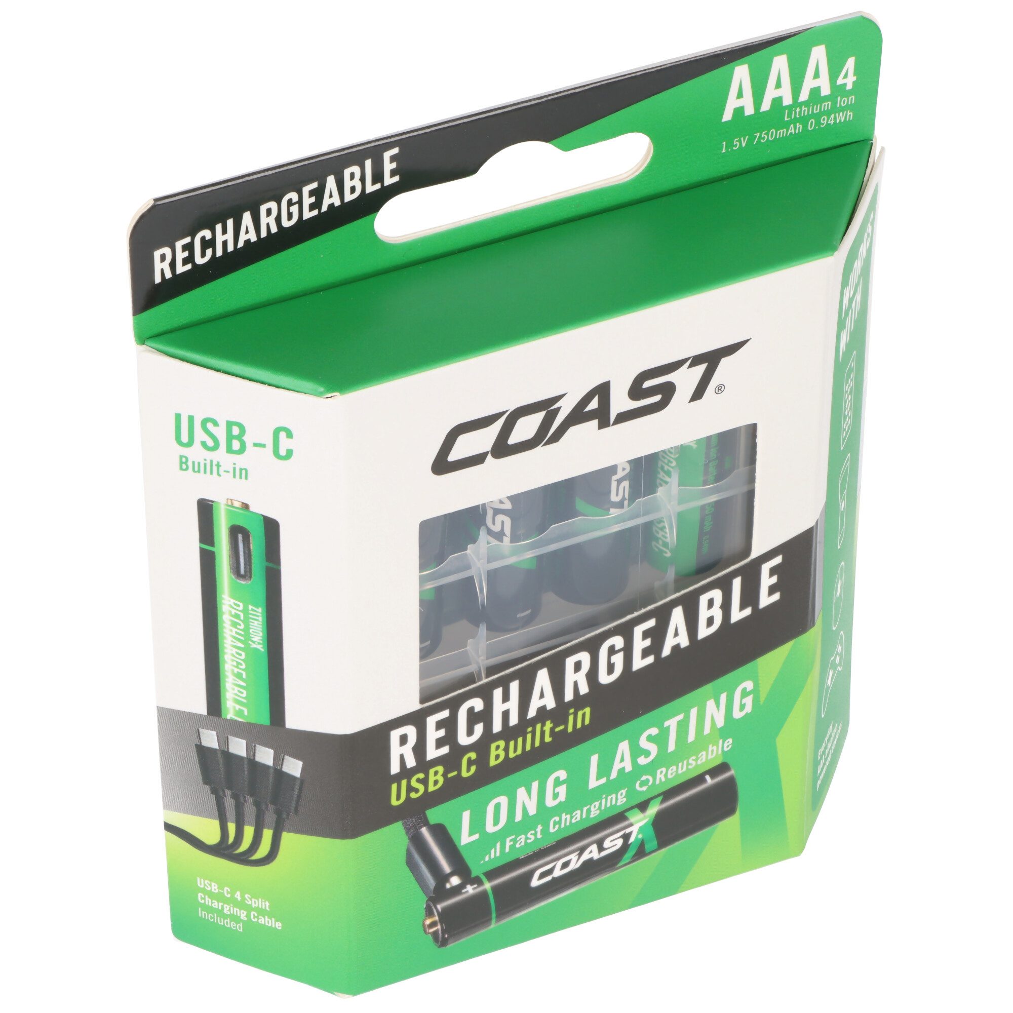 coast 750mAh Micro AAA 1,5V ZITHION-X® Lithium-Ionen Akkus, inkl. 4in1 USB- Akku 750 mAh (1,5 V)