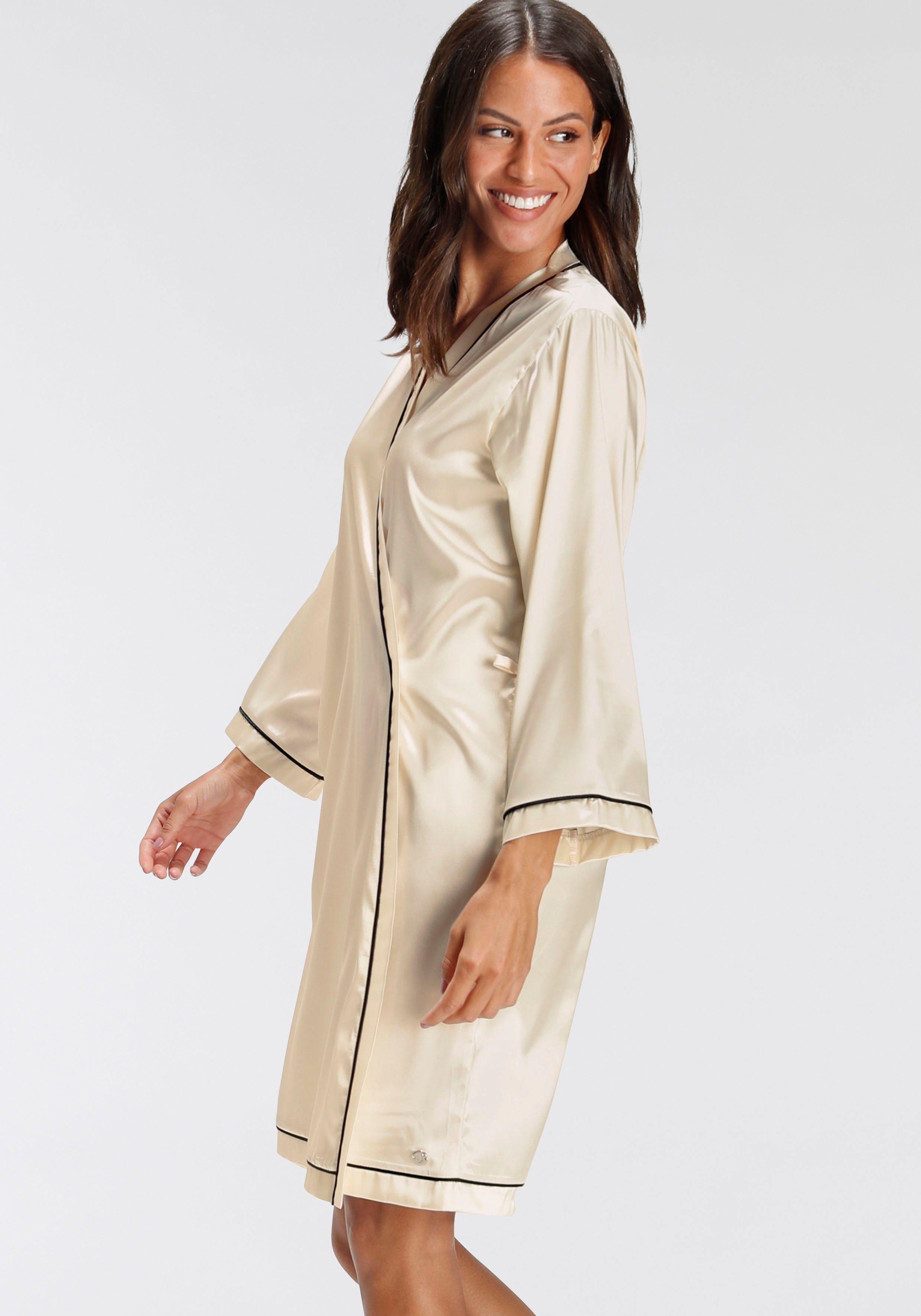 creme Kurzform, Kimono, Kontrastpaspel-Details Bruno mit Banani Satin,