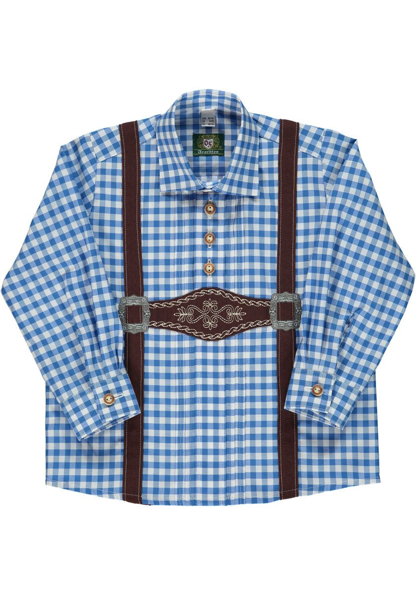 OS Trachten Trachtenhemd Velmowo Langarm Jungen Hemd Schlupfform mit aufgenähten Hosenträgern