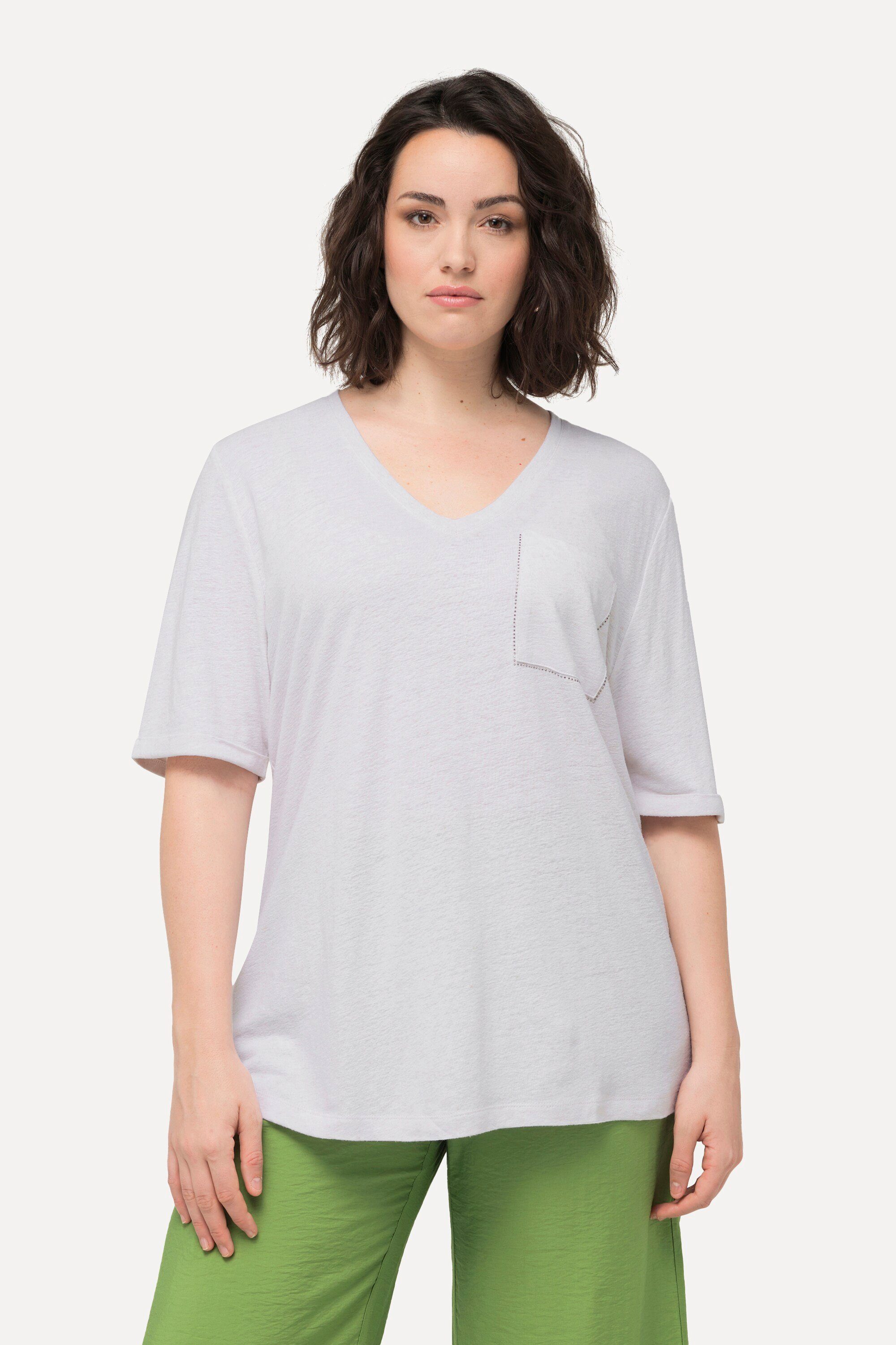 Ulla Popken T-Shirt T-Shirt Struktur Brusttasche günstig online kaufen
