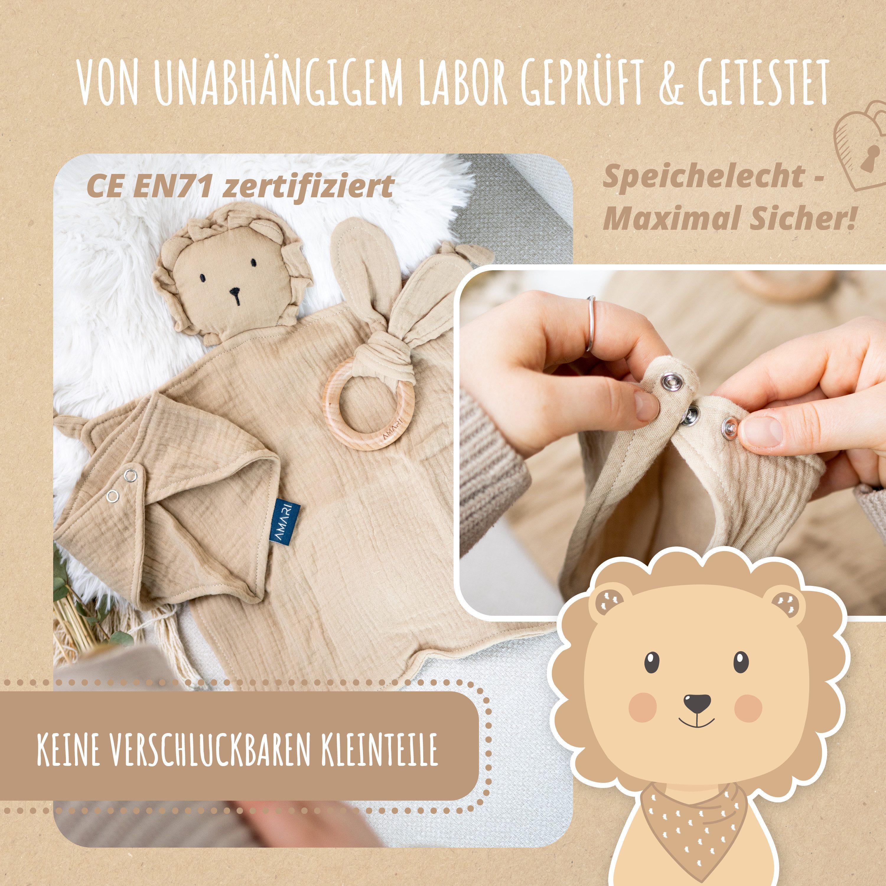 Amari Schmusetuch AMARI ® Schmusetuch mit Beißring und Lätzchen