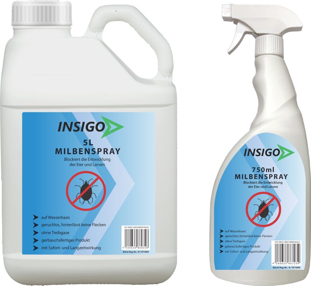 geruchsarm, brennt Wasserbasis, mit Anti 5.75 Ungezieferspray, nicht, INSIGO Milben-Spray Langzeitwirkung auf Milben-Mittel / Insektenspray ätzt l,
