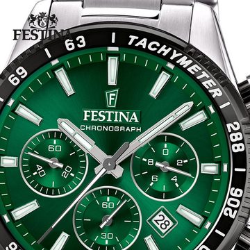 Festina Quarzuhr Festina Herrenuhr Timeless Chronograph, Herren Armbanduhr rund, Edelstahlarmband silber, Elegant