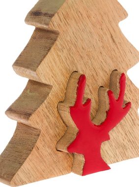 Myflair Möbel & Accessoires Dekobaum Deko Puzzle Baum, mit Rentier (Set, 2 St), Weihnachtsdeko aus Holz, Weihnachtsbaum, Höhe ca. 17 cm
