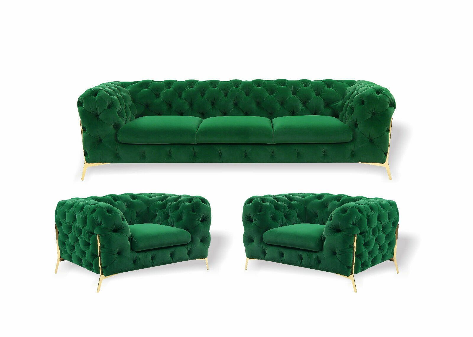 JVmoebel Sofa, Chesterfield luxus Grün 3+1+1 Sofa-Set
