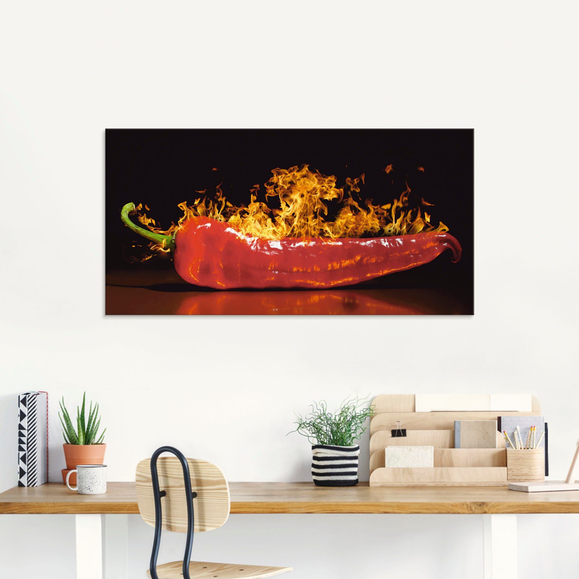 Artland Glasbild Roter scharfer Chilipfeffer, Lebensmittel (1 St), in verschiedenen Größen