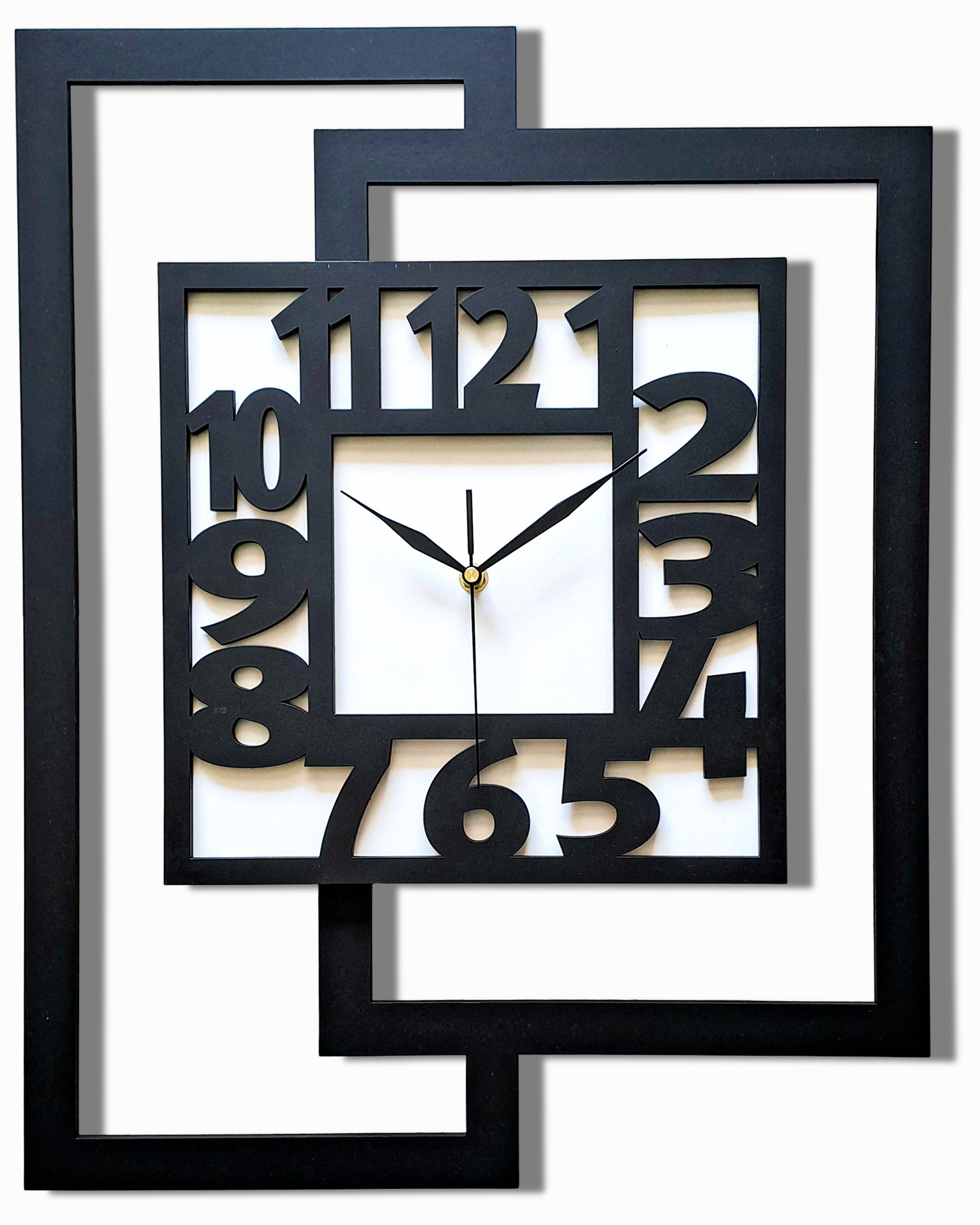 ORNAMENTI Wanduhr Große handgefertigte,moderne aus Holz, Hingucker,44 x 56 cm (Rechteckig vertikal, ohne Tickgeräusche für Wohnzimmer lesbare Ziffern)