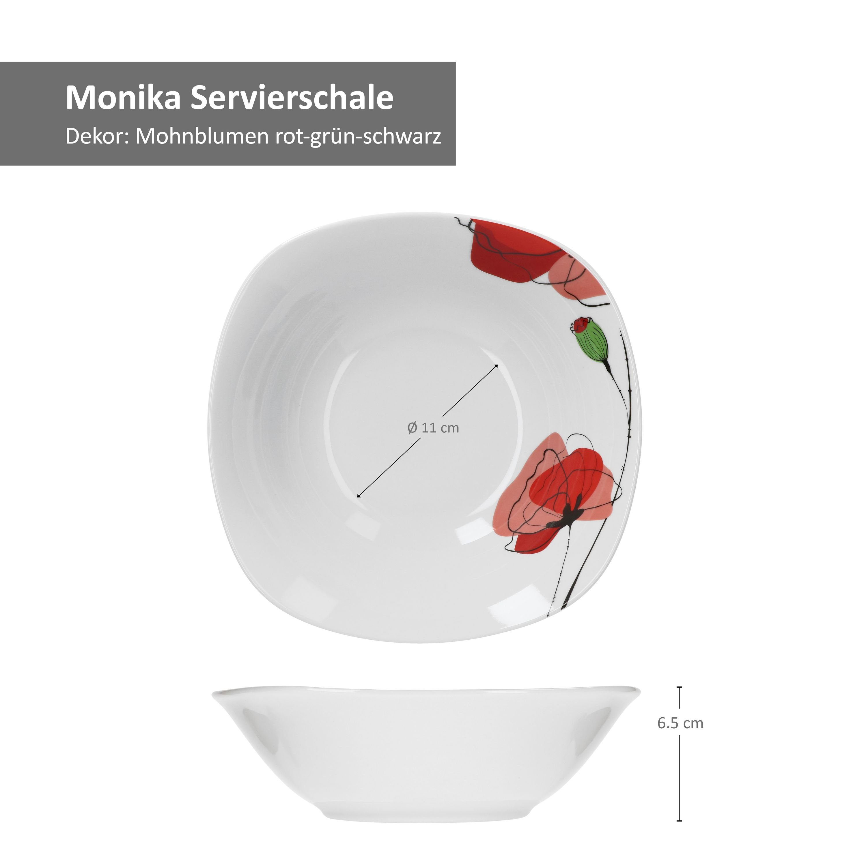 van Well Servierschale Monika Porzellan weiß Servierschale Blumendekor, 23cm mit rotem