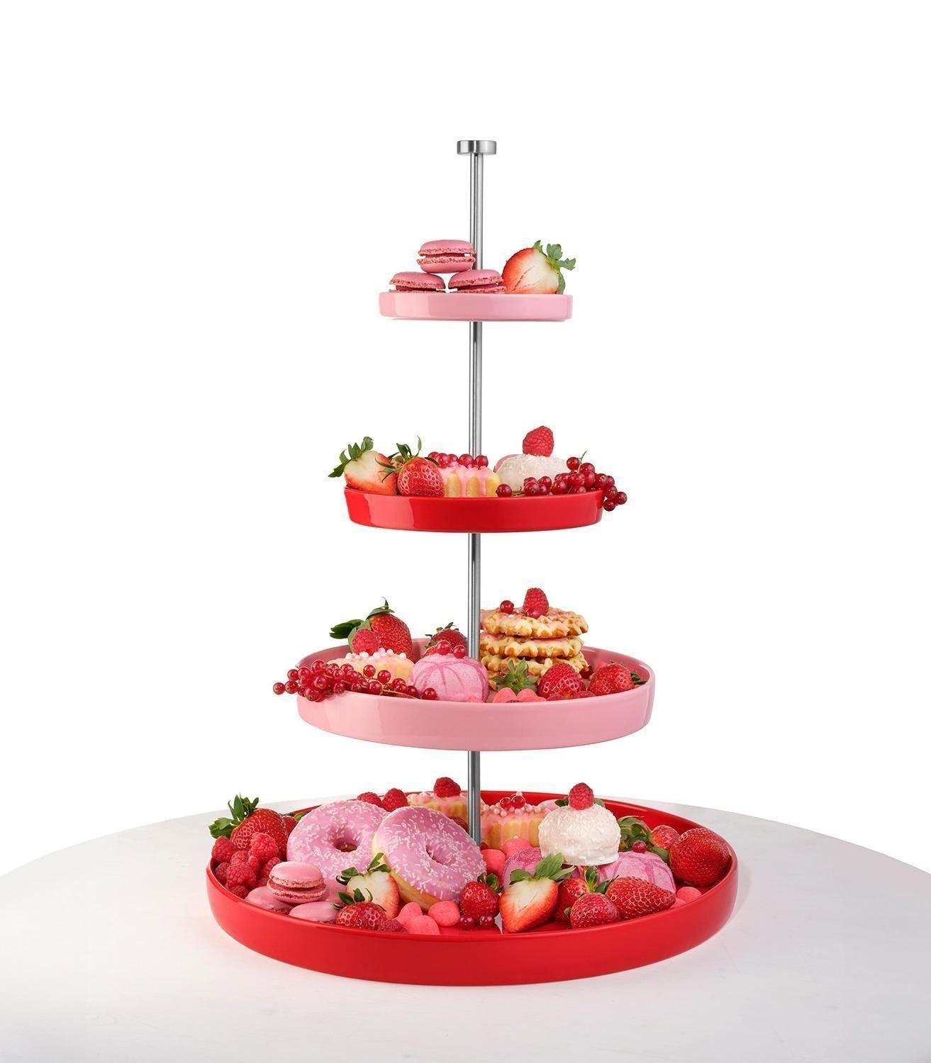 ASA SELECTION Etagere JOY, Rot, Rosa, 4 Etagen, Porzellan, Edelstahl, (1-tlg), spülmaschinengeeignet, H 61 cm