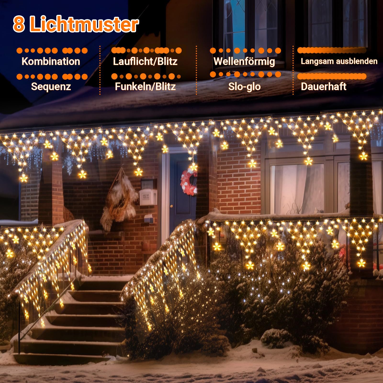 Rosnek LED-Lichtervorhang LED Lichterkette Sterne Weihnachten,LED Lichtervorhang Beleuchtung, Gartenbeleuchtung,für Party Garten Balkon Hochzeit Weihnachten – Bild 4 von 5
