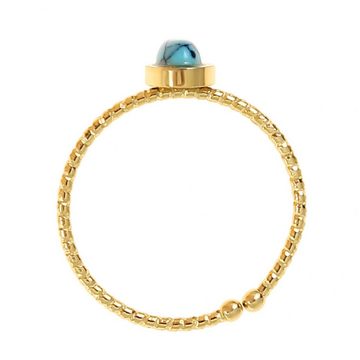 Made by Nami Fingerring Filigraner Boho Edelstahl Ring Gold mit Ovalen türkisen Edelstein, Damen Schmuck Größenverstellbar & Wasserfest
