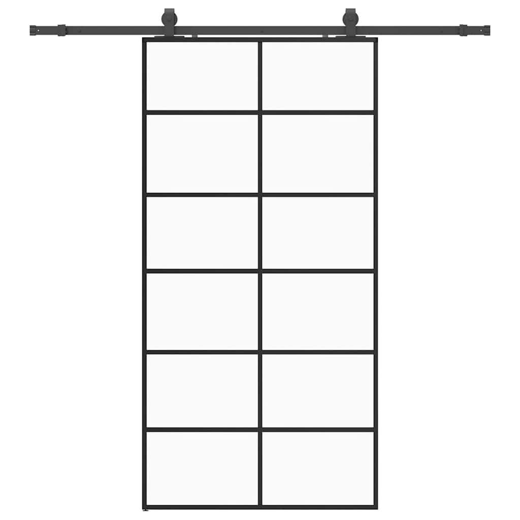 vidaXL Schiebetür Schiebetür mit Beschlag Schwarz 102x205 cm ESG-Glas
