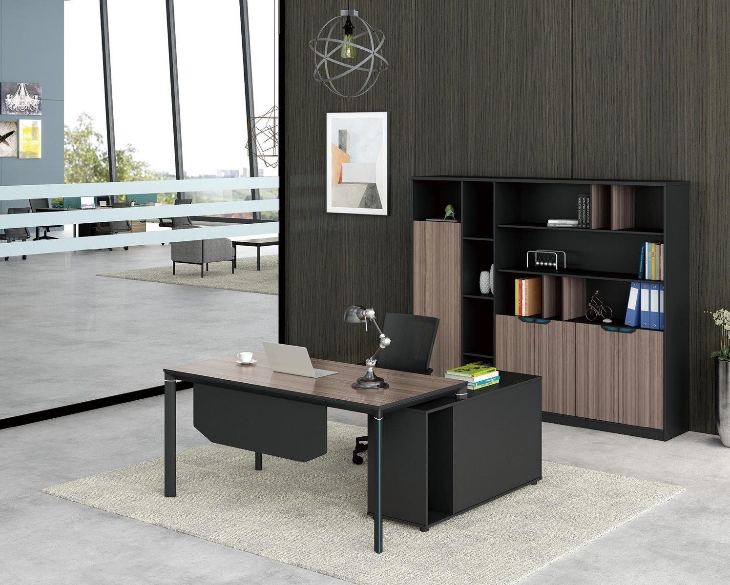 Xlmoebel Eckschreibtisch XLMOEBEL Eckschreibtisch aus Holz in Dunkelbraun mit Regal, Made in Europa