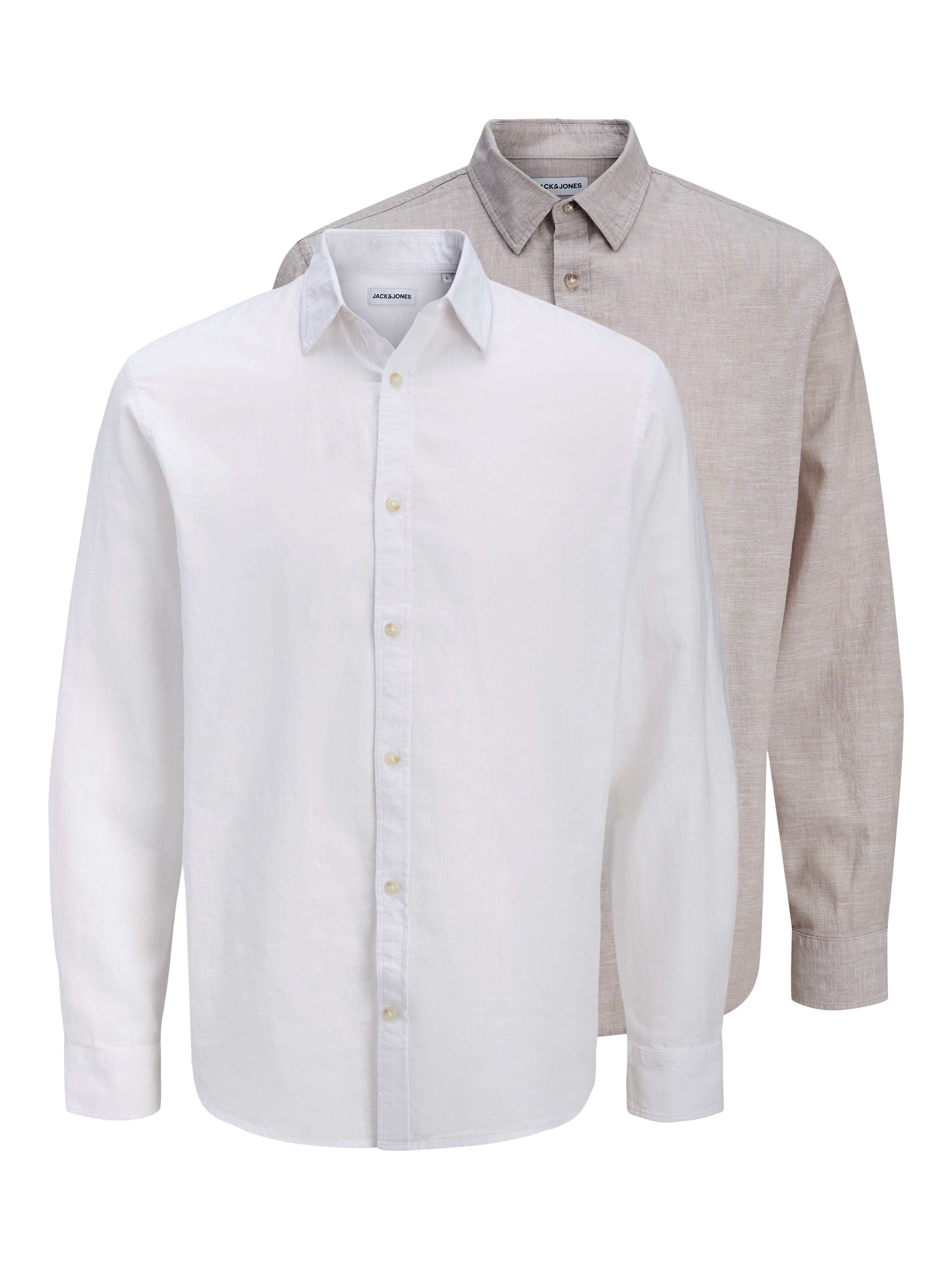 Jack & Jones Langarmhemd JJESUMMER LINEN BLEND SHIRT L/S SN 2PKMP (Packung, 2-tlg)