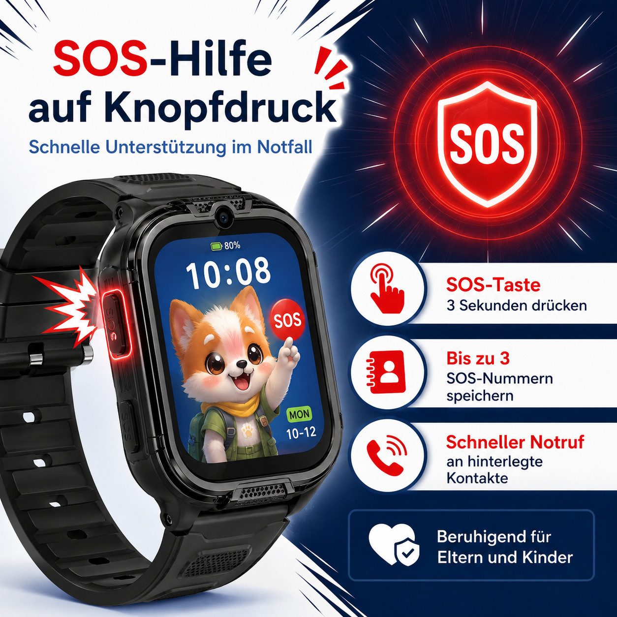 Forrlite Kinderuhr Smartwatch Kinder mit GPS und 4G, Installierbare APP Smartwatch (Smartwatch cm) (1,83 Zoll), 1,83"", 8GB, GPS+LES, 4G-LTE, IP67, SOS, Bluetoo – Bild 5 von 5