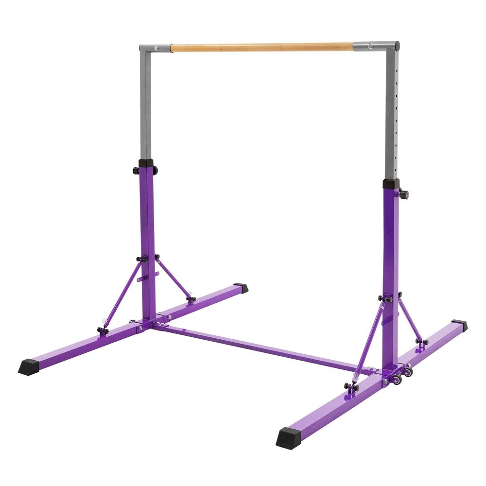 Hauki Turnreck Kinder Gymnastik Turnstangen Trainingsgeräte bis 100kg Indoor/Outdoor, Heimtraining Reckstange faltbar & höhenverstellbar 95,5-150cm Lila