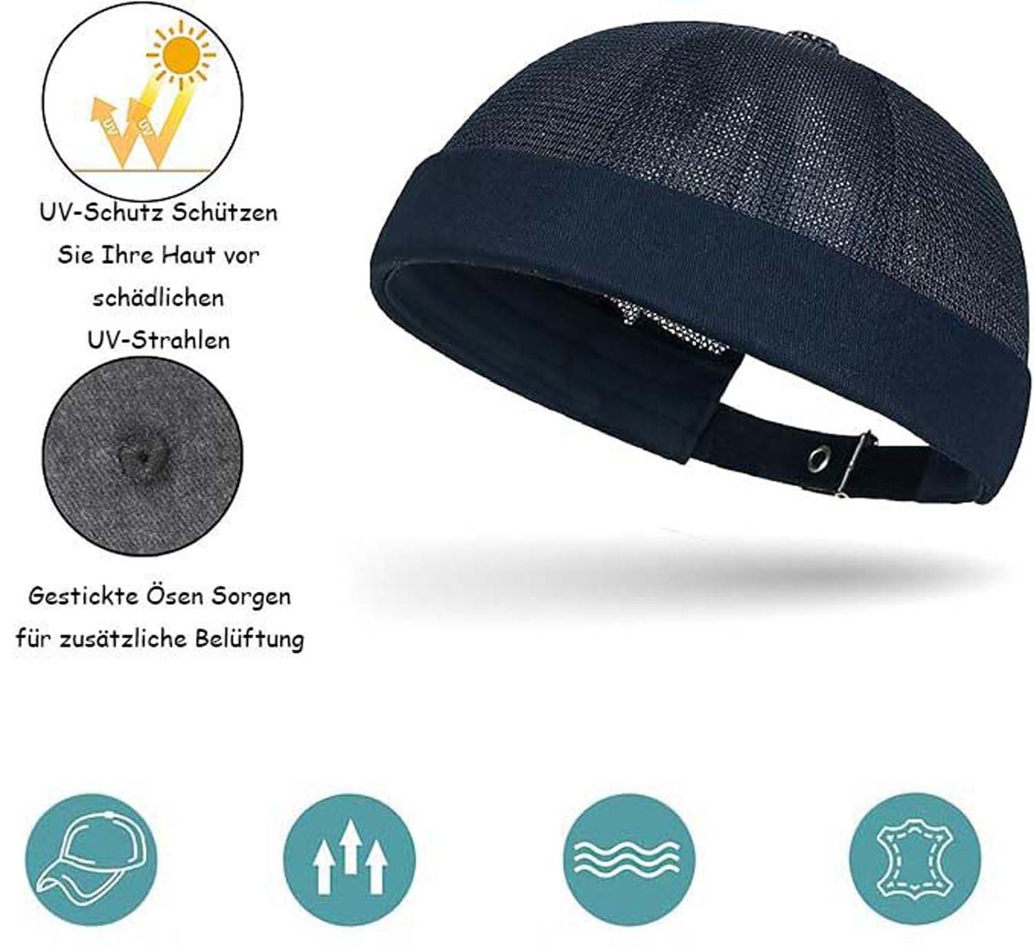 Zaewry Dockermütze Verstellbar Seemannsmütze UV-Schutz Dockermütze Sommer Hafenmütze