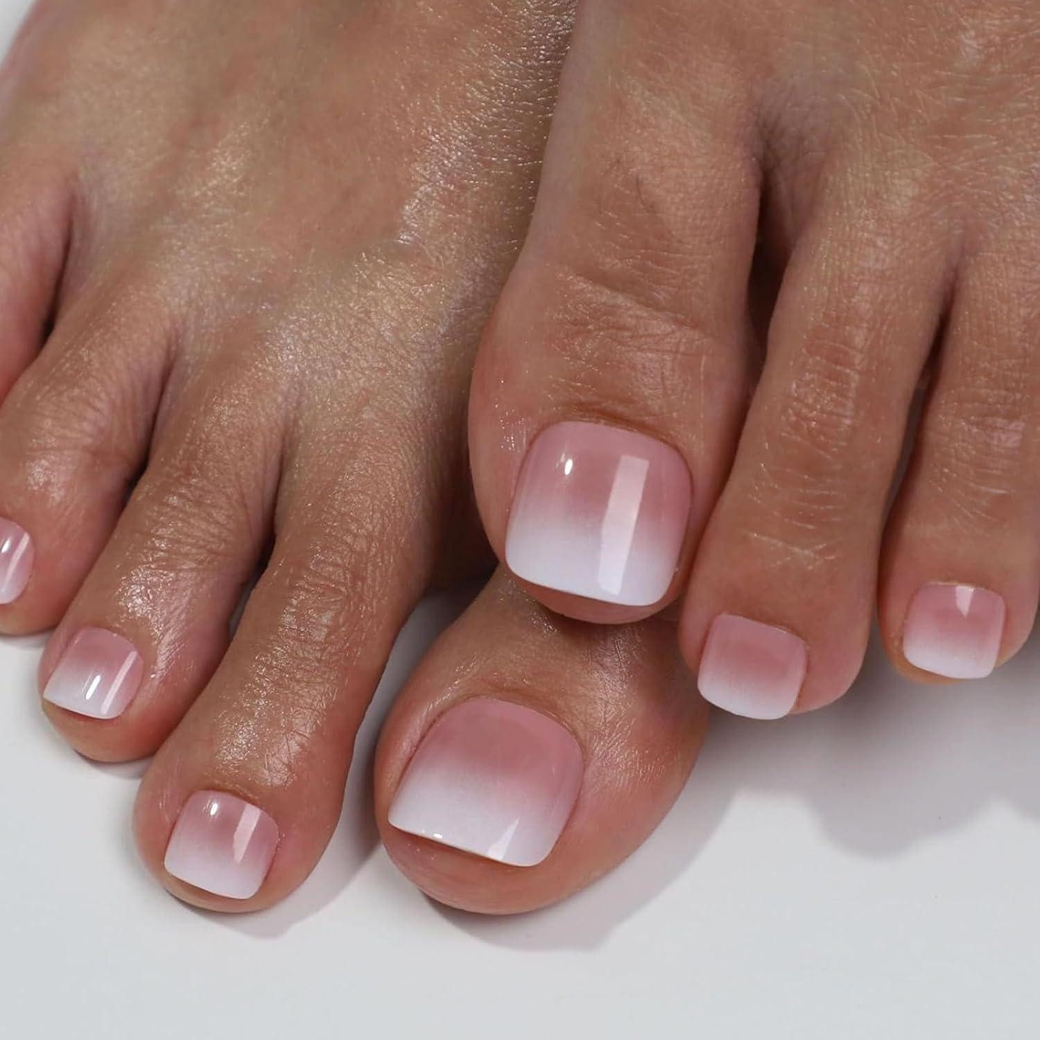 LuxusKollektion Kunstfingernägel Falsche Zehennägel 24 Stück Kurz Quadratisch Rosa Weiß Farbverlauf