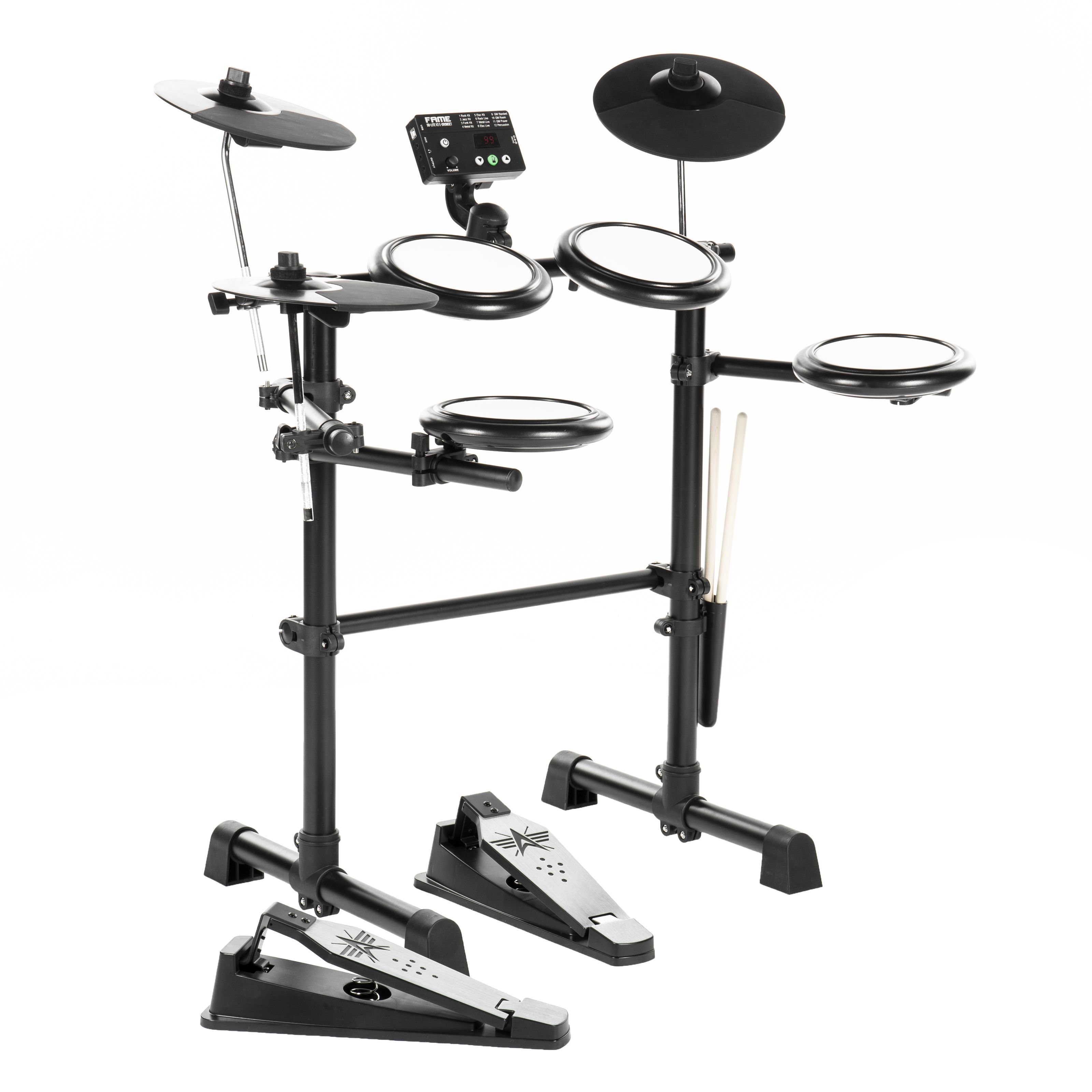FAME E-Drum,DD-Lite V2 E-Drum Set Elektronisches Schlagzeug-Set mit 144 Sounds 12 Drumsets Aux-Eingang MIDI Drumsticks Drum Key Mesh Heads E-Schlagzeug Schwarz, E-Drums, E-Drum Sets, DD-Lite V2, E-Drum Set, Elektronisches Schlagzeug
