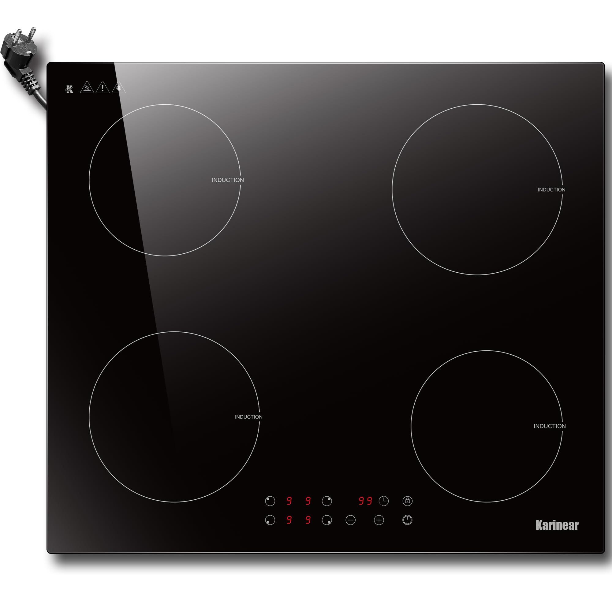 Karinear Induktions-Kochfeld Induktionskochfeld 60 cm 4 Platten, Einbau Kochfeld Induktion mit Stecker, 3500W 220-240V