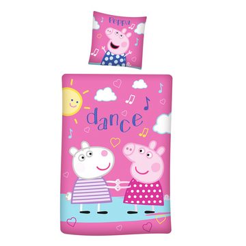 Kinderbettwäsche Peppa Wutz Pig Dance Bettwäsche Linon / Renforcé, BERONAGE, 100% Baumwolle, 2 teilig, 135x200 + 80x80 cm