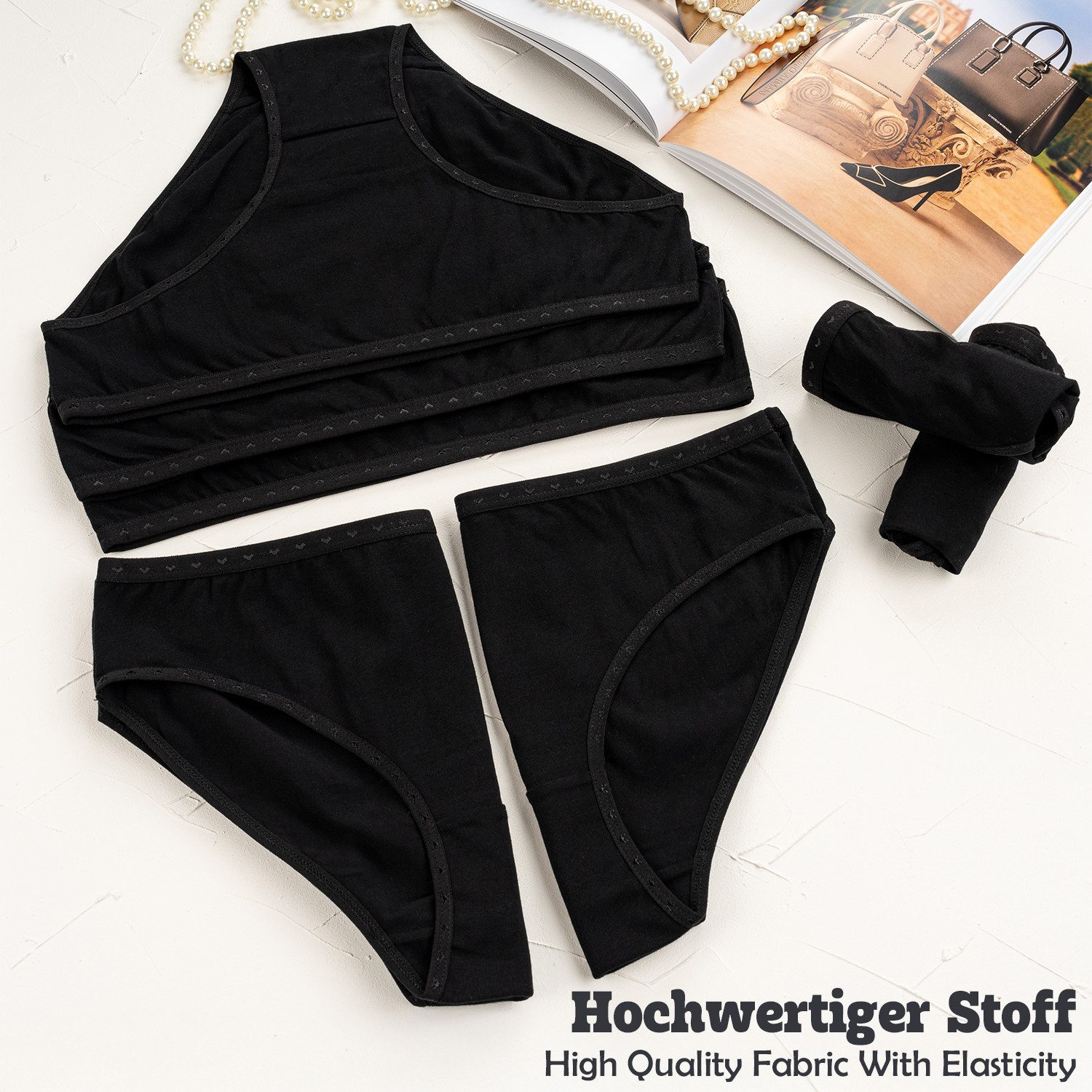 LOREZA Taillenslip 7 Damen Slips Unterhosen Schwarz Weiss Unterwäsche Baumwolle 34-44 (Packung, 7-St) – Bild 5 von 5