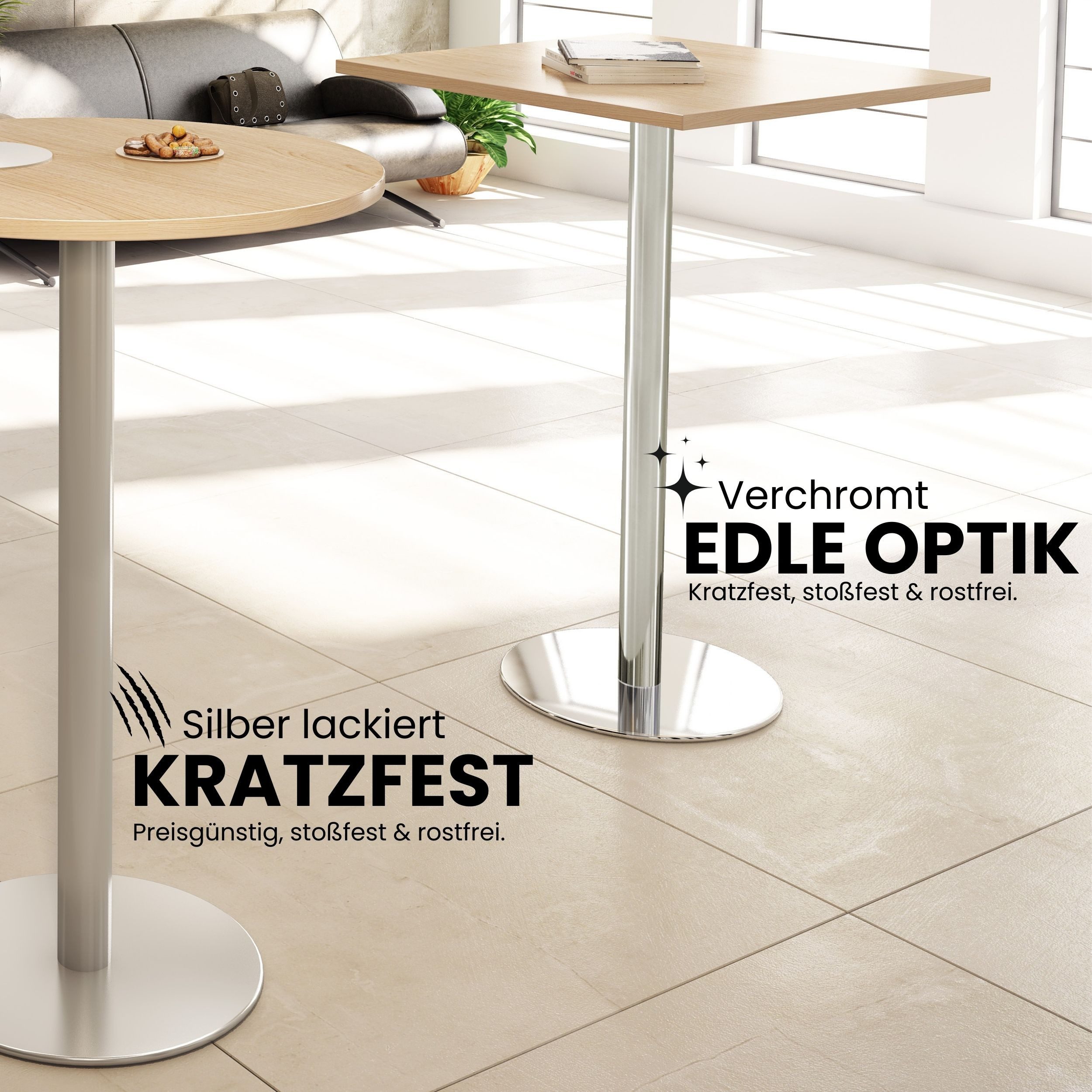 bümö Stehtisch Stehtisch rund STH, Dekor: Eiche - Gestell: Silber