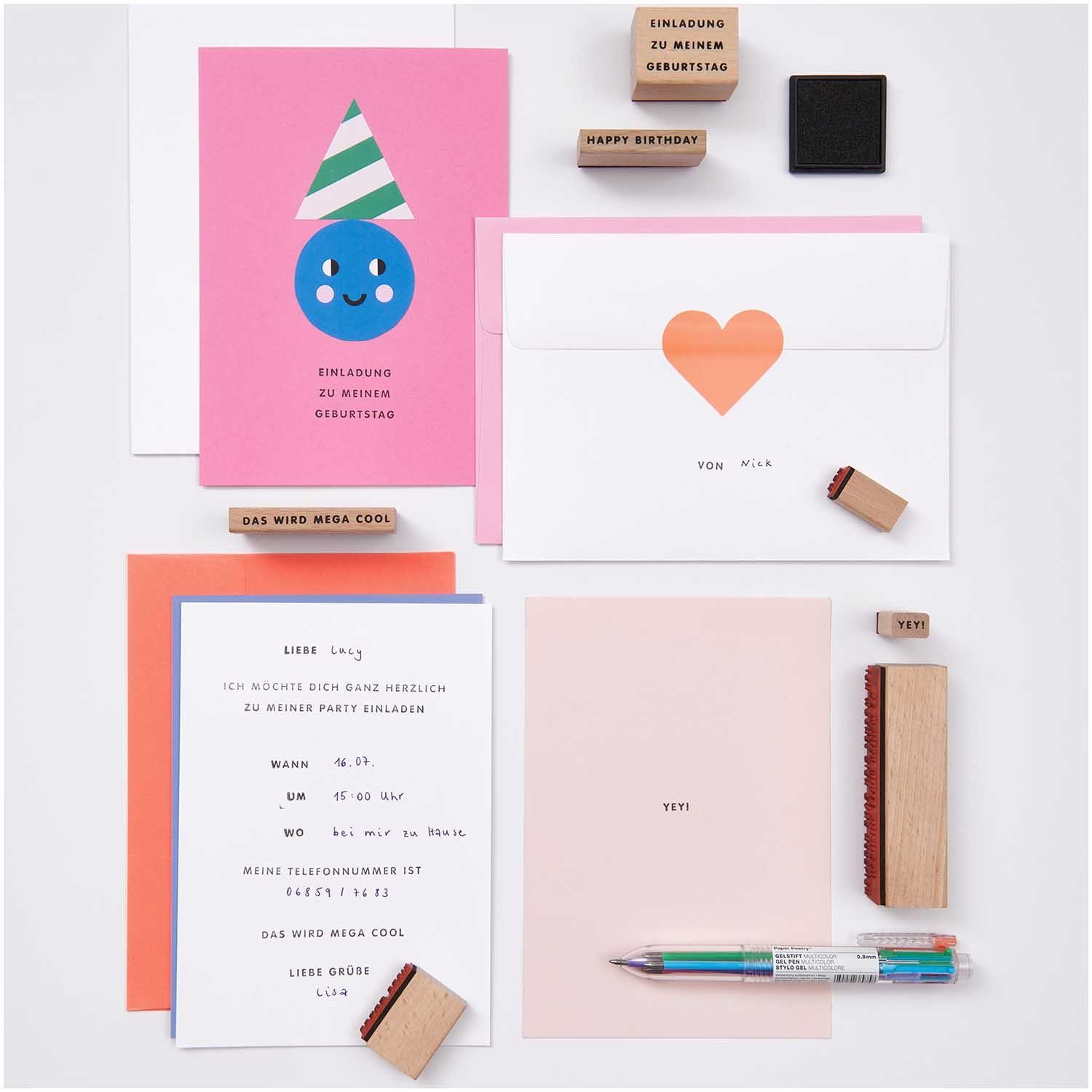 Rico Design Stempel Paper Poetry Stempelset Einladung zum Geburtstag, 22 tlg.