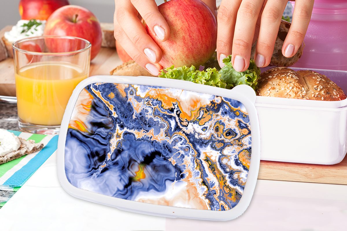 Marmor Jungs für Brotbox und und - Mädchen Kinder Brotdose, weiß Blau, Orange für - (2-tlg), Lunchbox Kunststoff, MuchoWow Erwachsene,