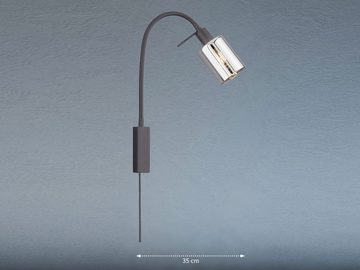 meineWunschleuchte LED Wandleuchte, LED wechselbar, Warmweiß, Schwanenhals Leselampe Wand-Montage & Bett-Lampe Schwarz mit Rauchglas