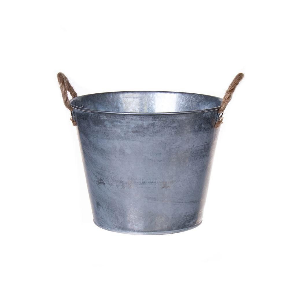 INNA-Glas Blumentopf Runder Übertopf BIMETO mit Griffen, Zink, Silber, 18,5cm, Ø22,5cm