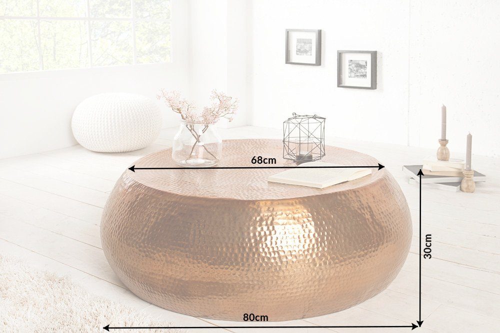 Couchtisch rund riess-ambiente · Hammerschlag · · Metall Design 1-St), ORIENT Wohnzimmer kupfer (Einzelartikel, handmade Ø80cm ·