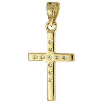 trendor Kette mit Anhänger Kreuz-Anhänger für Gold 585 + vergoldete Silberkette