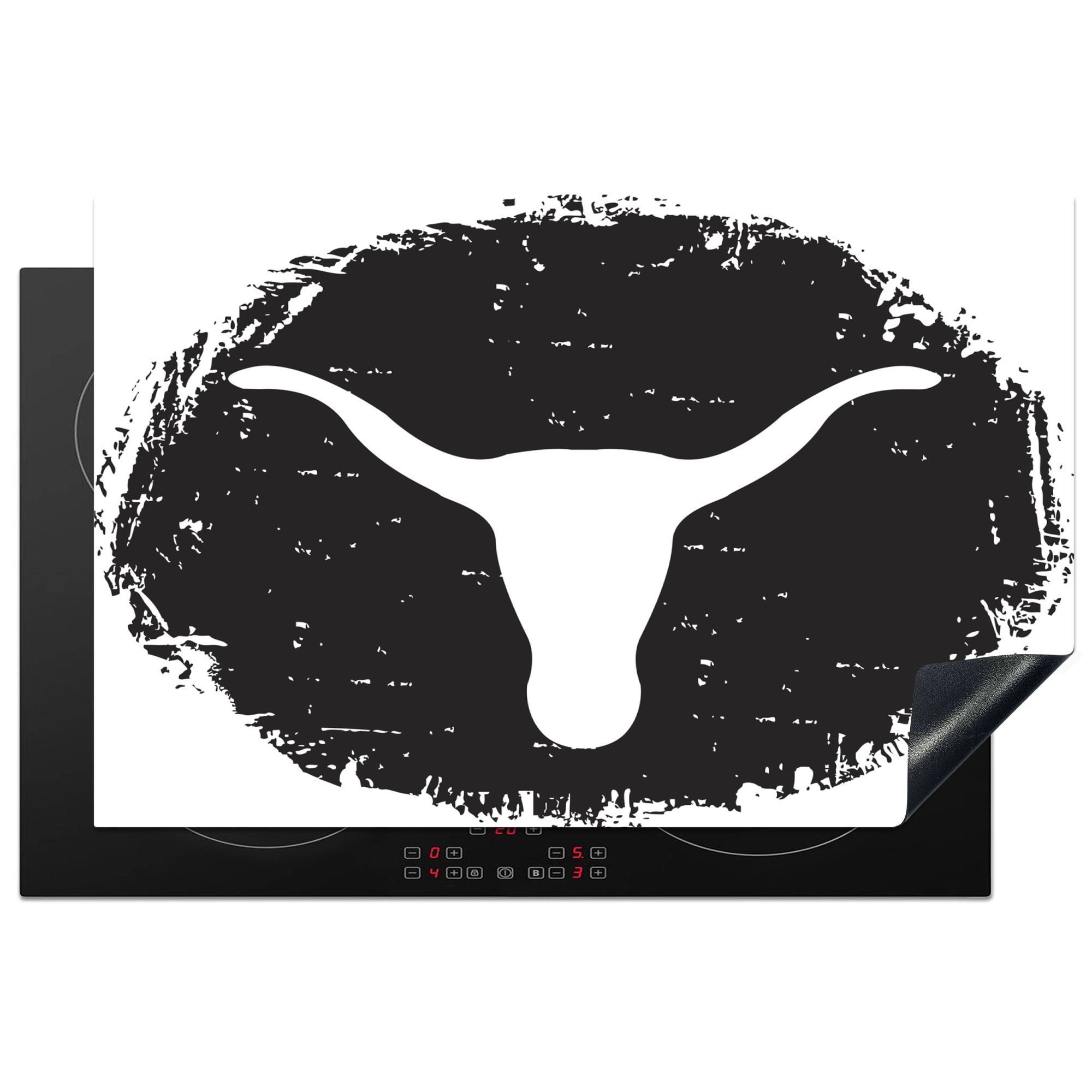 MuchoWow Herdblende-/Abdeckplatte Eine Illustration des Texas Longhorns, Vinyl, (1 tlg), 81x52 cm, Induktionskochfeld Schutz für die küche, Ceranfeldabdeckung