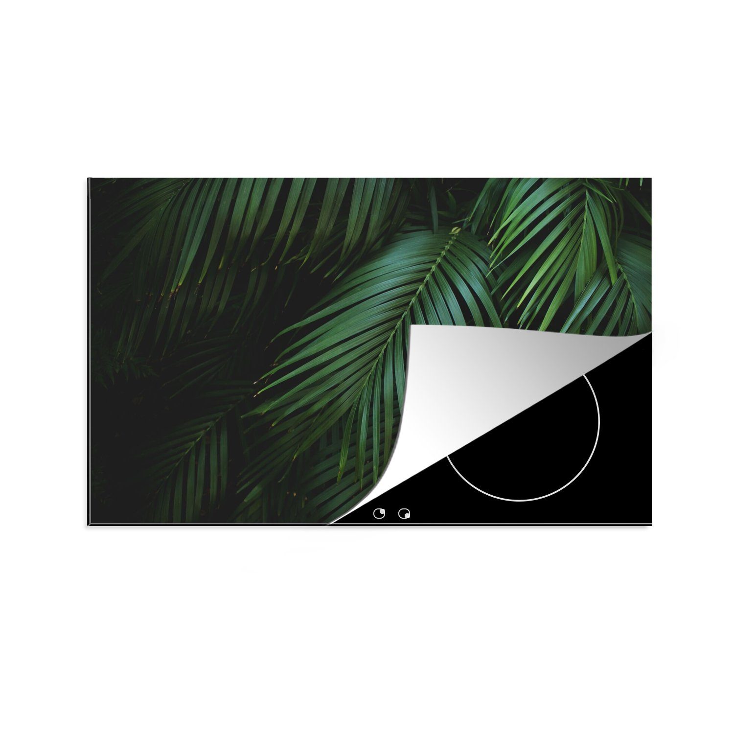 MuchoWow Herdblende-/Abdeckplatte Palmenblätter - Palmen - Tropisch, Vinyl, (1 tlg), 80x52 cm, Induktionskochfeld Schutz für die küche, Ceranfeldabdeckung