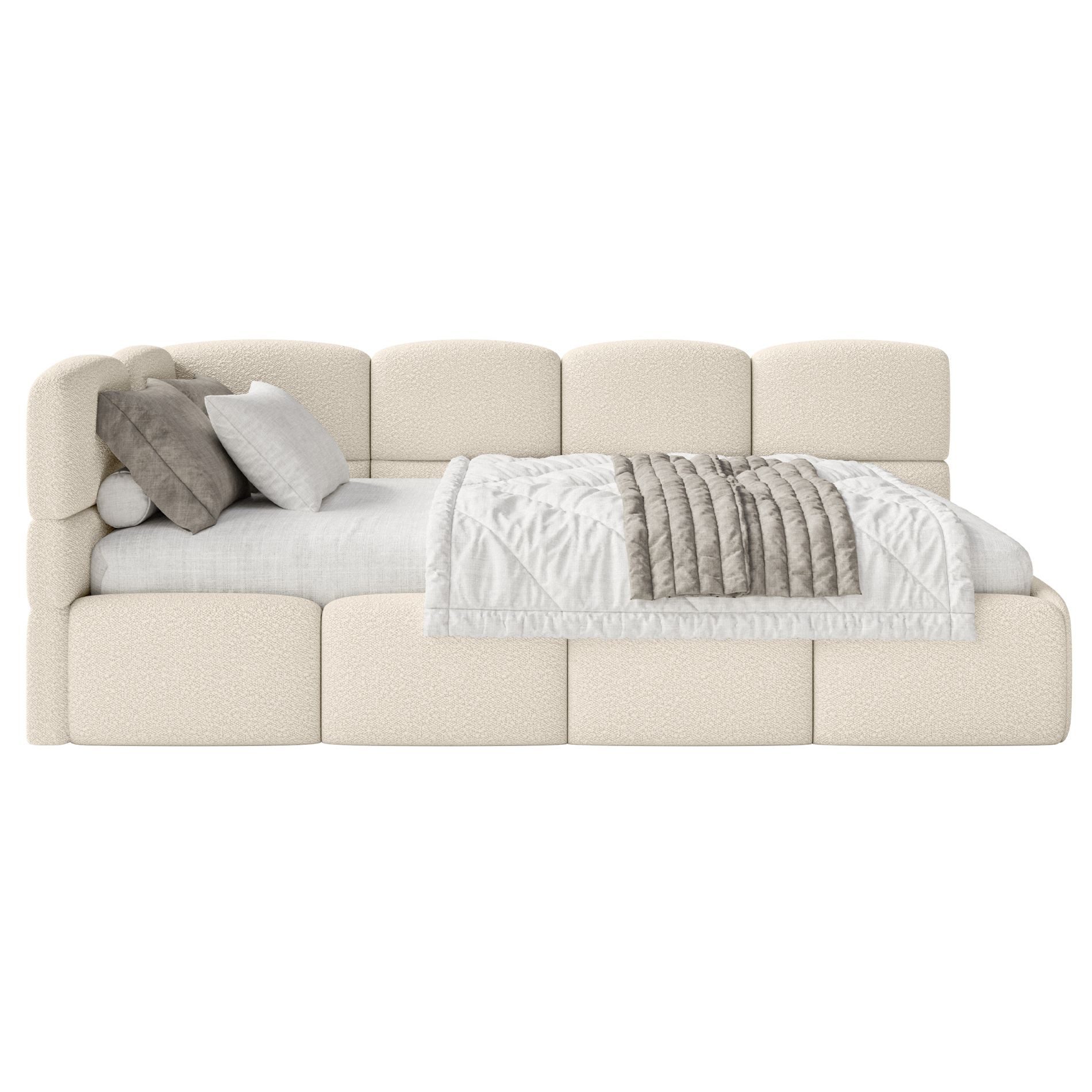 Selsey Jugendbett CLOUDY, mit Bettkasten, Bouclé, 90x200 cm, Kopfteil links günstig online kaufen