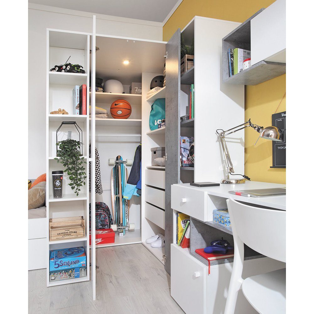 Lomadox Kleiderschrank SEATTLE-133 begehbar, 135x135cm, in Beton/weiß