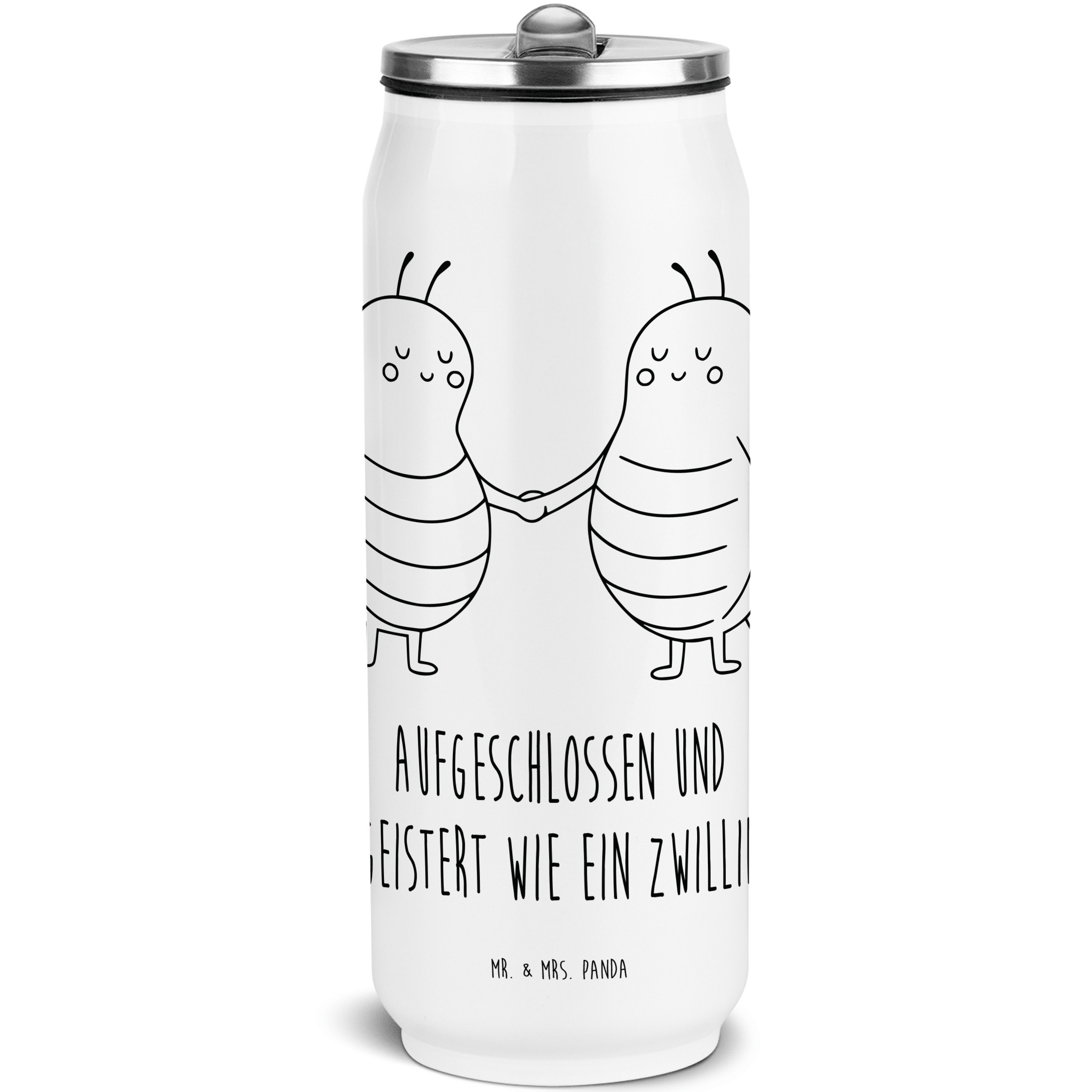 Mr. & Mrs. Panda Isolierflasche Sternzeichen Zwilling, Trinkflasche, Weiß, Wasserflasche, Glückskäfer, Zwillingsbruder Kühlflasche Edelstahl Trinkflasche