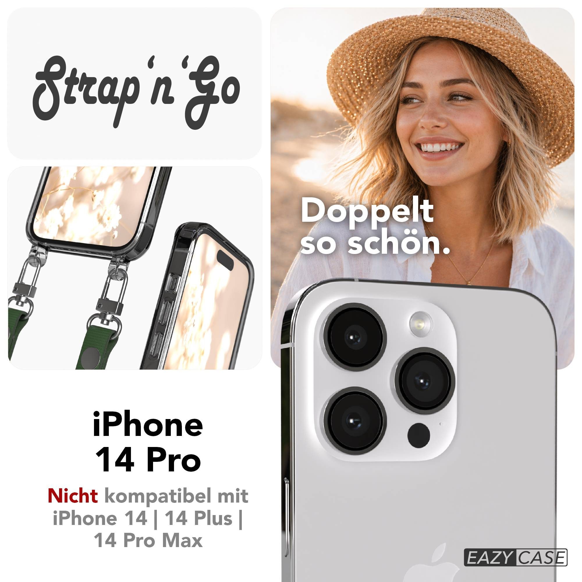EAZY CASE Handykette für Apple iPhone 14 Pro Handyhülle mit Handyband magnetisch, Handyband in Dunkelgrün mit Magnetverschluss für 2x2 Hüllen