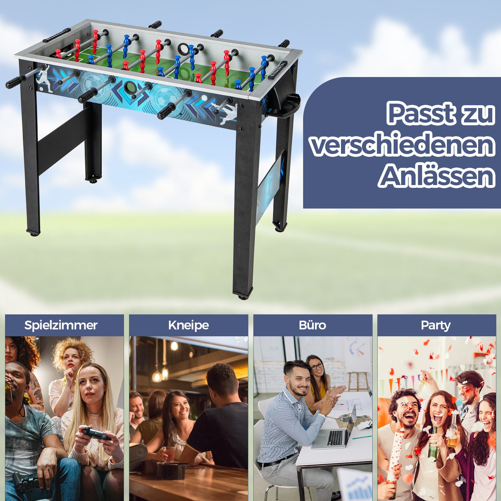 COSTWAY Kickertisch (1-tlg), für Kinder, aus Holz, mit 2 Fußbällen & 18 Spielern