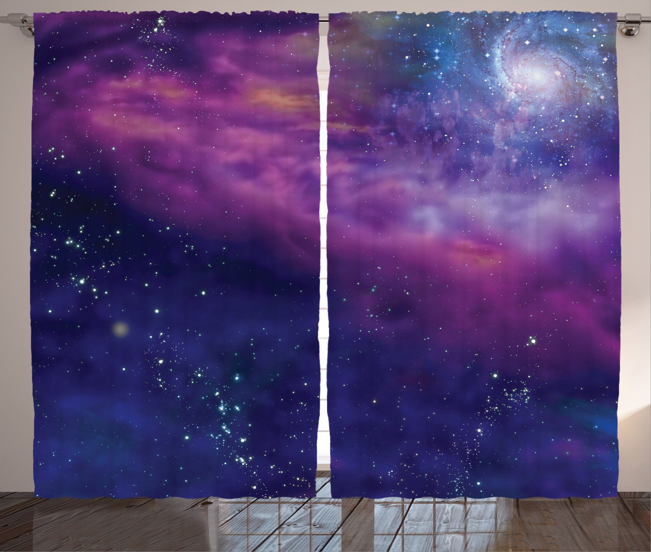 Gardine Schlafzimmer Kräuselband Vorhang mit Schlaufen und Haken, Abakuhaus, Weltraum Galaxy Nebula Stern