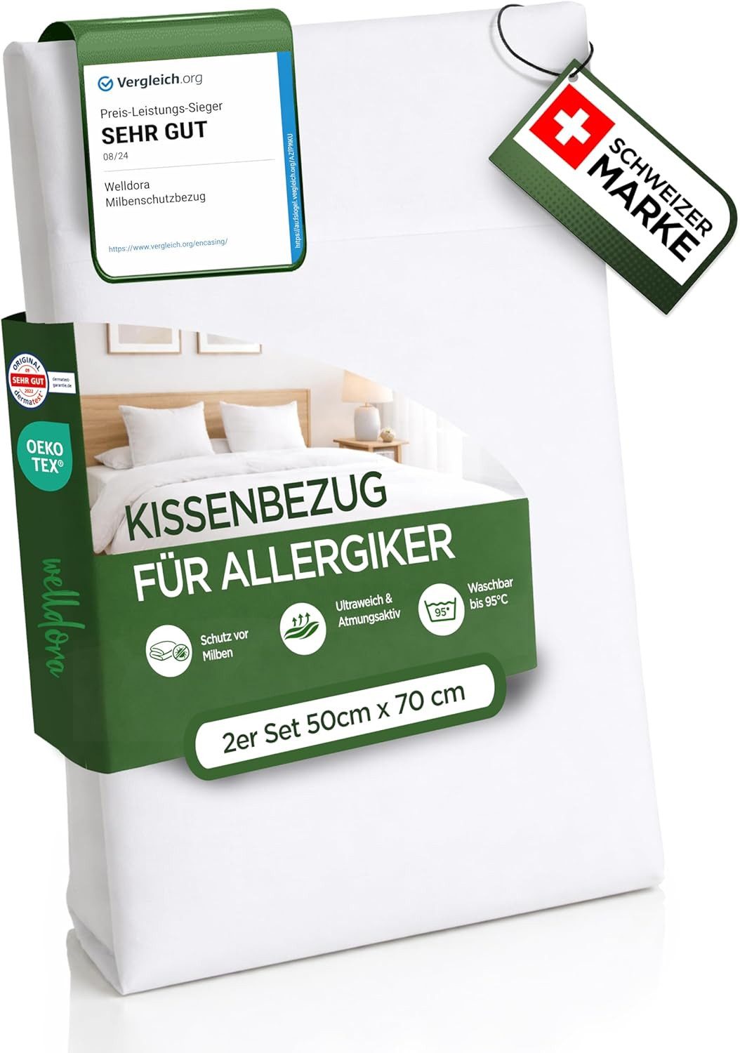 Welldora Kissenbezug für Allergiker, Milbenbezug Kissen, fachärztlich getestet, (1 Stück), Encasing gegen Milben & Bettwanzen ǀ Allergiker Bettwäsche