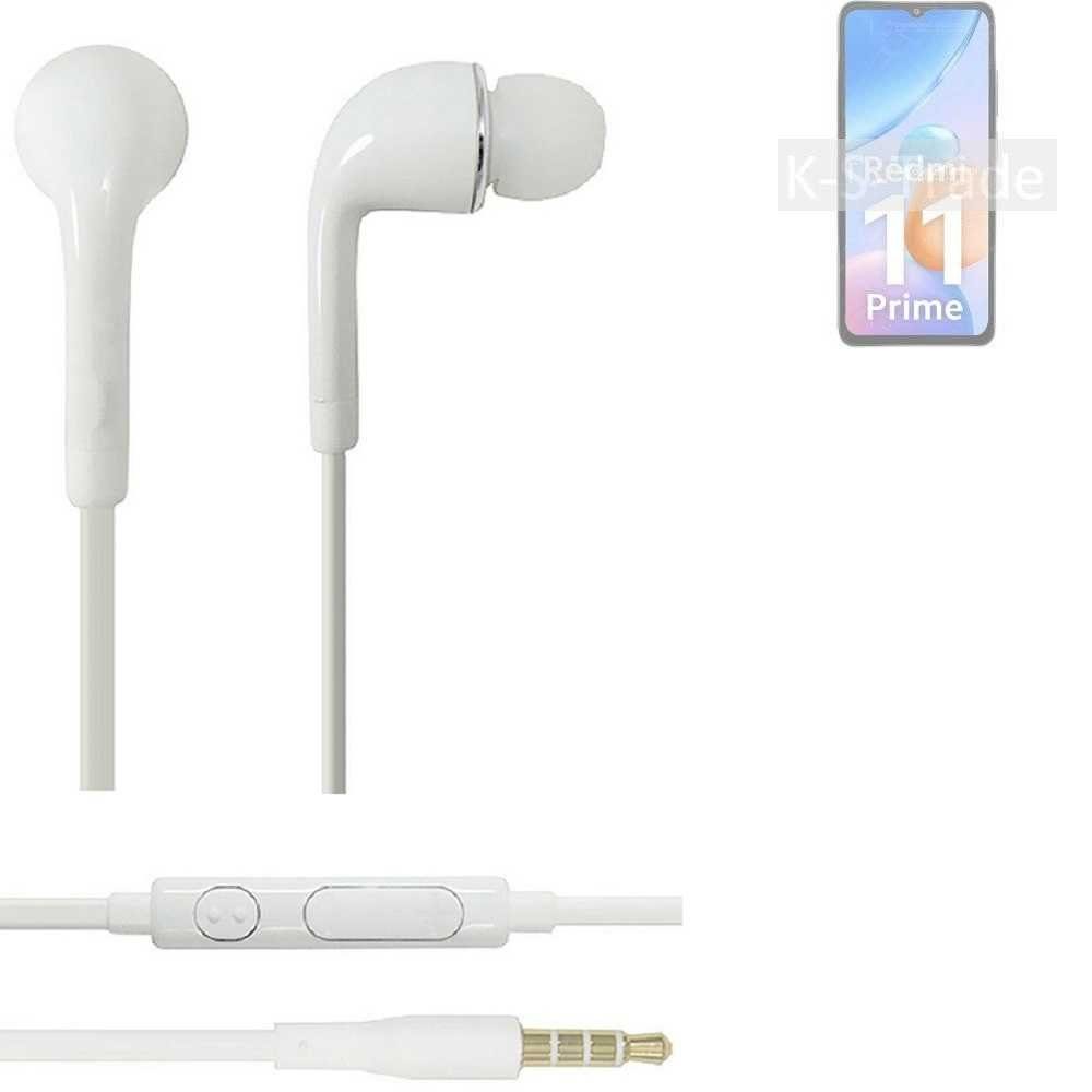 K-S-Trade für Xiaomi Redmi 11 Prime In-Ear-Kopfhörer (Kopfhörer Headset mit Mikrofon u Lautstärkeregler weiß 3,5mm)