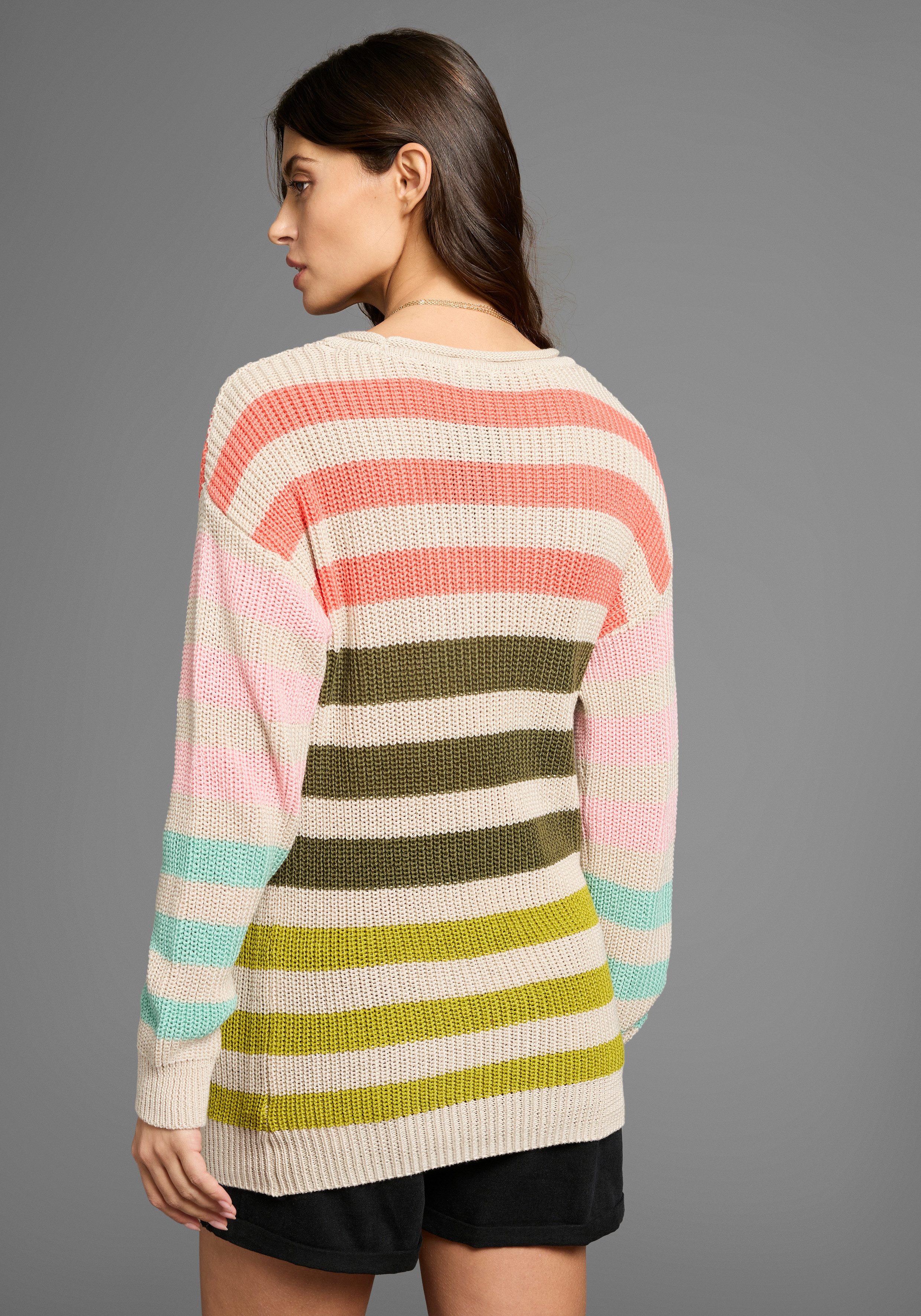 Laura Scott Strickpullover mit bunten Streifen günstig online kaufen