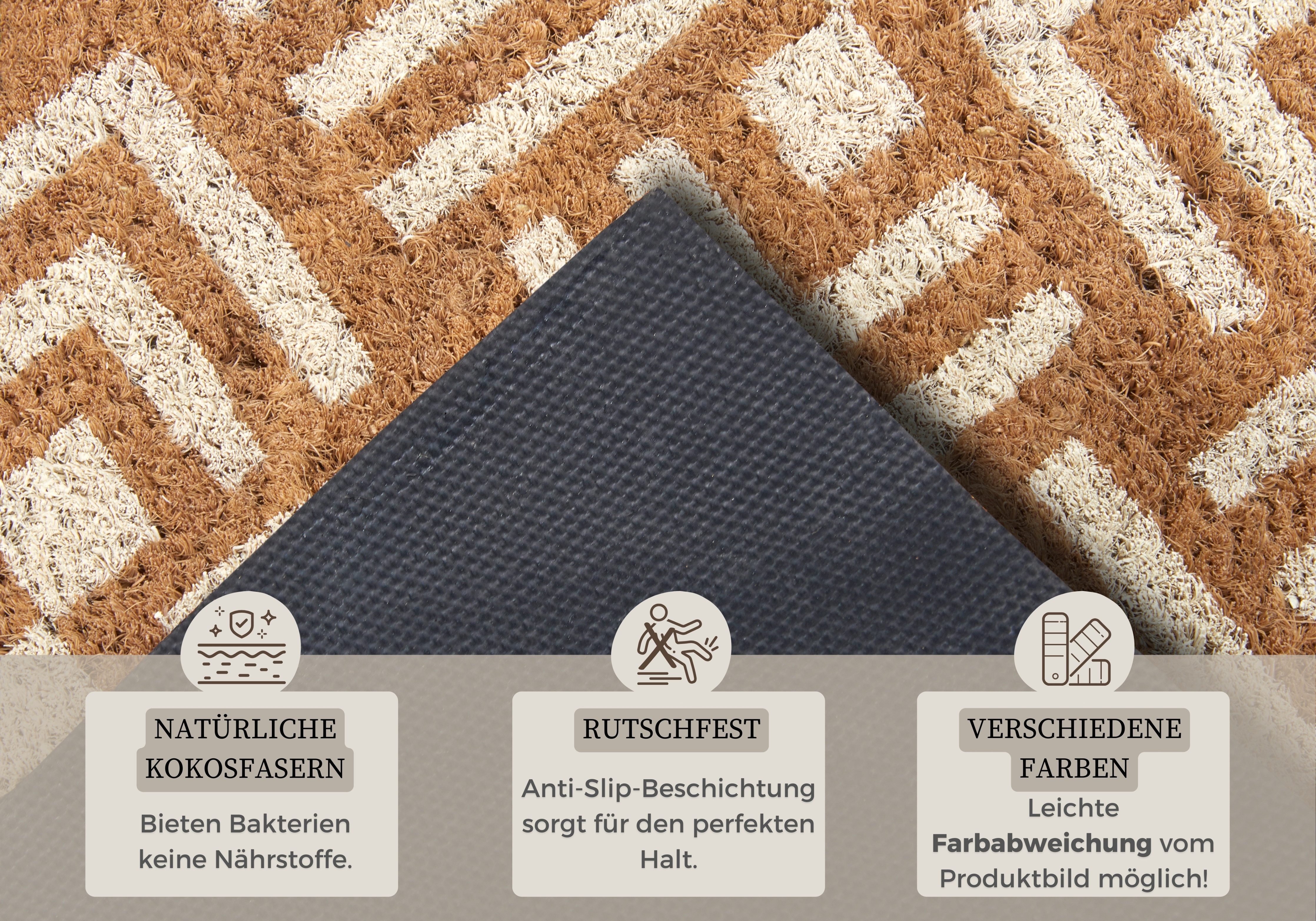HANSE Home Fußmatte Mix Mats Kokos Hello Geometric, Türmatte, rechteckig, Höhe: 15 mm, Kokos, Schmutzfangmatte, Outdoor, Rutschfest, Innen, Kokosmatte, Flur
