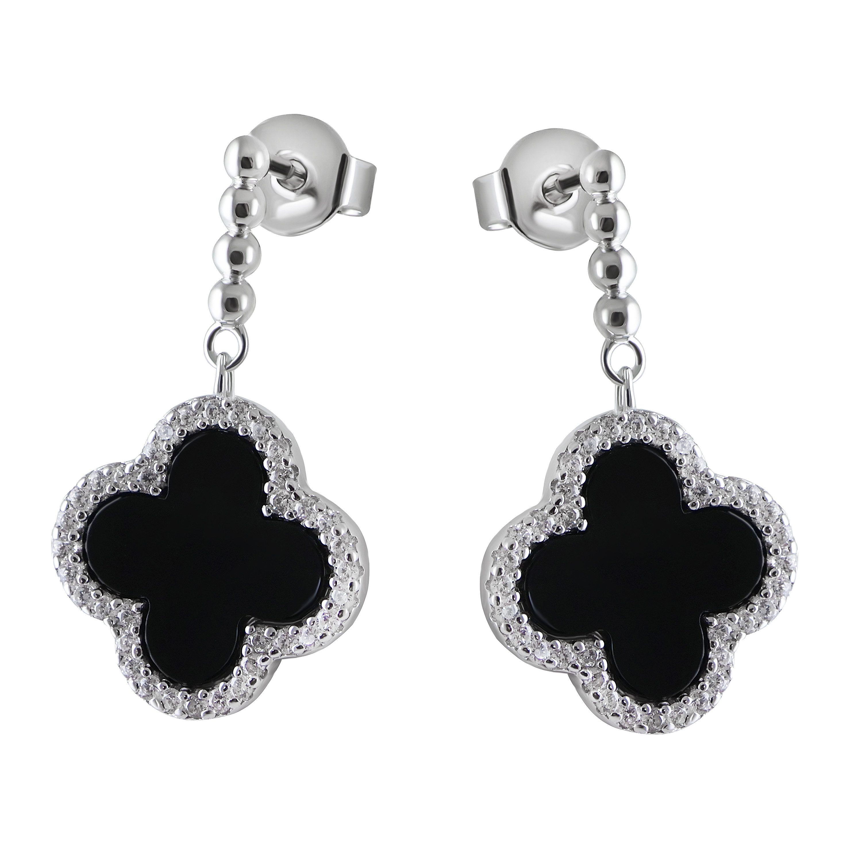 Firetti Paar Ohrstecker Schmuck Geschenk Silber 925 Ohrschmuck Ohrringe Kleeblatt, mit Zirkonia (synth), Onyx