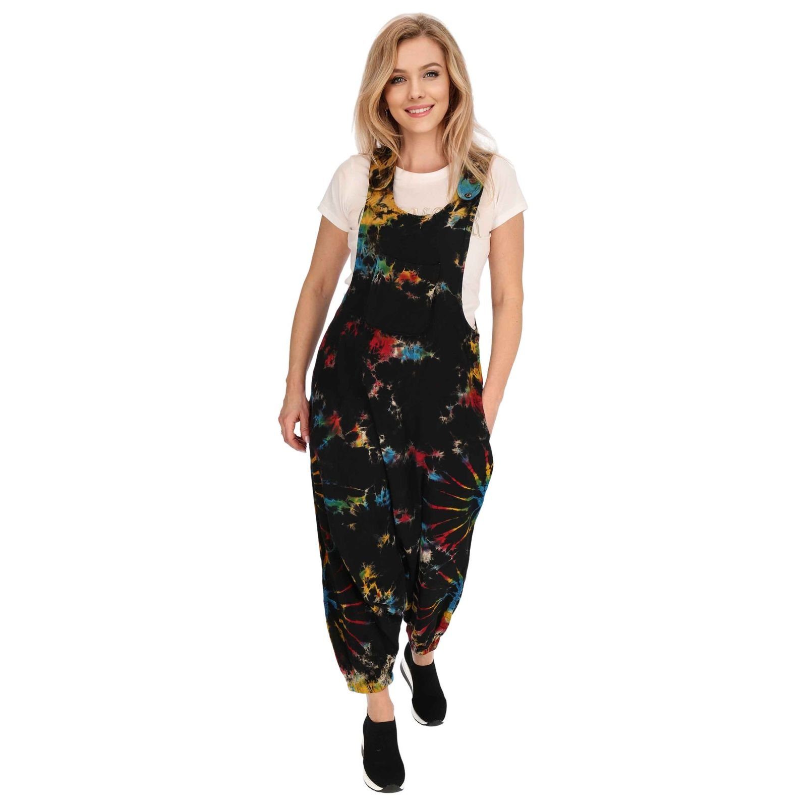 Haremshose Tie Latzhose Mehrfarbig Dye Hose Boho Batik Jumpsuit UND Psy Bunt MAGIE KUNST 70er Latzhose