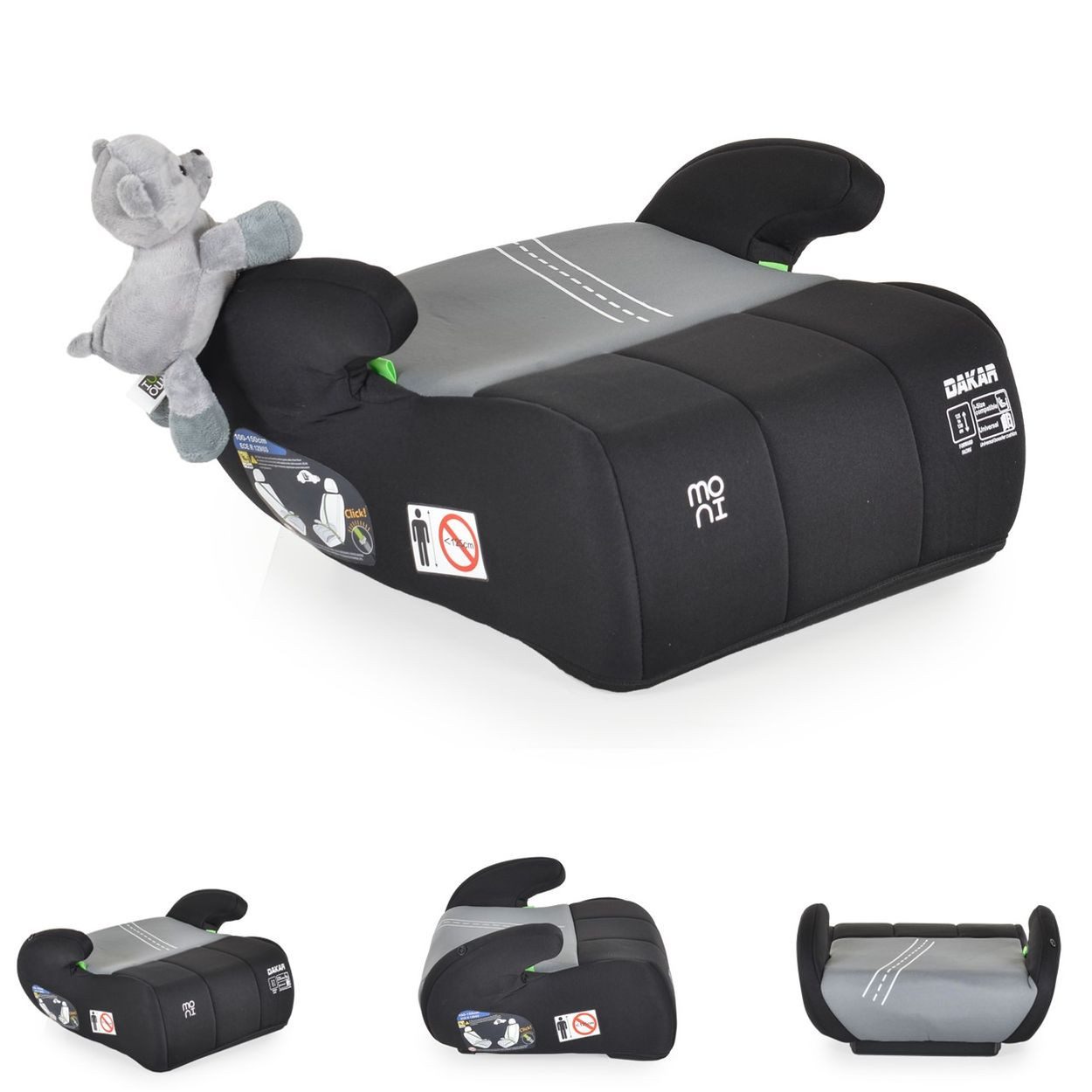 Moni Kindersitzerhöhung Sitzerhöhung Dakar i-Size, ab: 4, bis: 12, (125-150cm) Gruppe 3, Kuscheltier