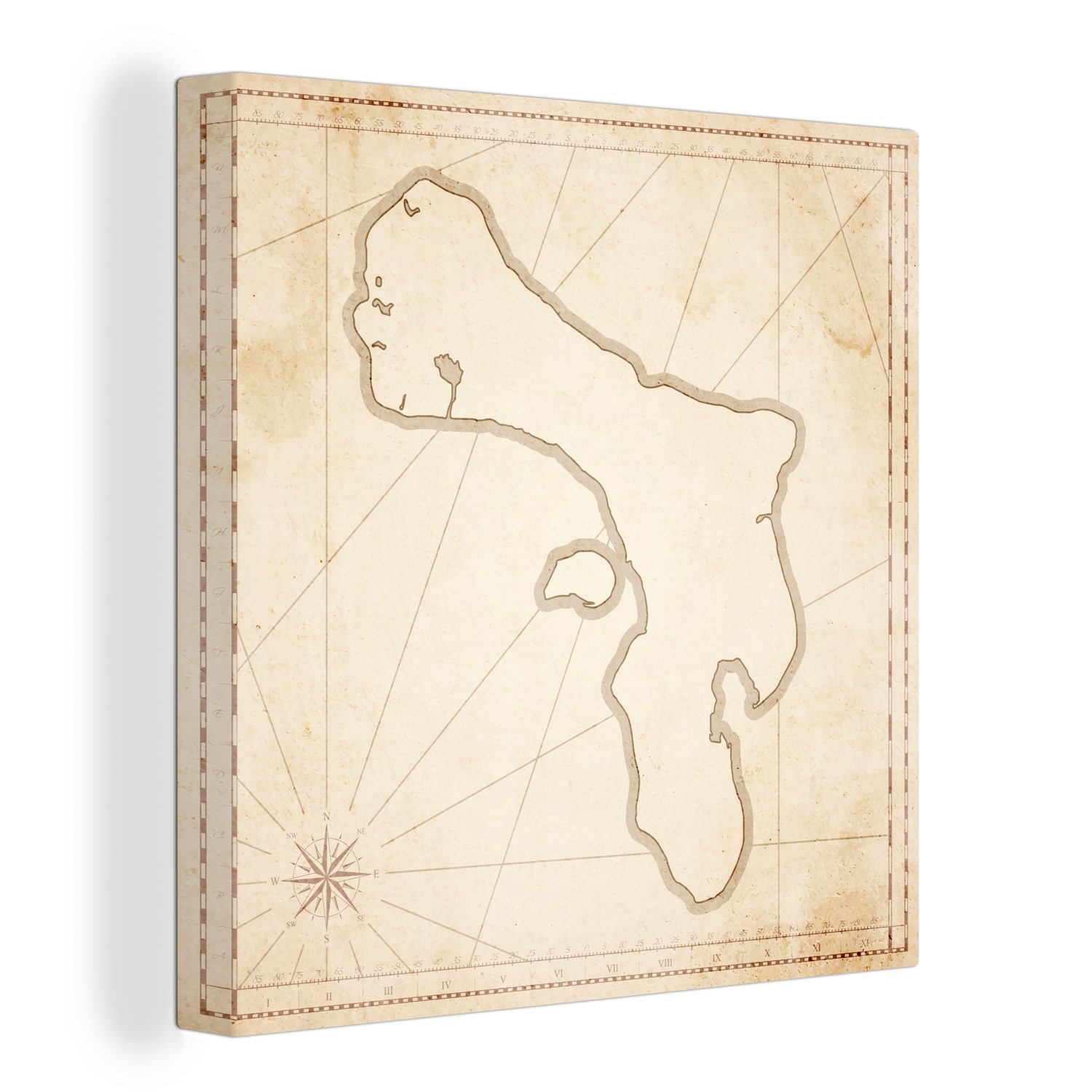 OneMillionCanvasses® Leinwandbild Illustration einer antiken Karte mit Bonaire darauf, (1 St), Leinwand Bilder für Wohnzimmer Schlafzimmer